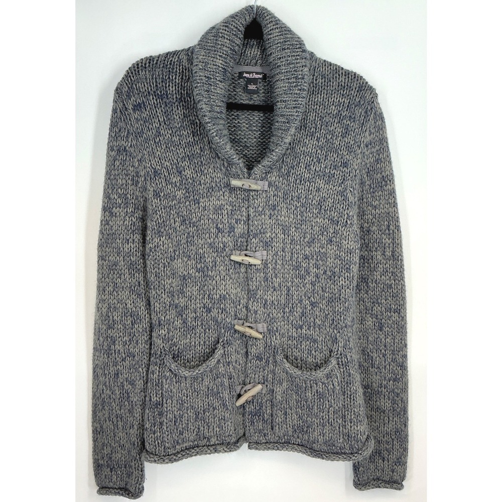 Steve & Barrys Cardigan L Gray Toggle Shawl Collar Chunky Knit Grandpacore Cabin